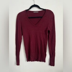 Suzy Shier Women Burgundy Red Basic V-Neck Knit Long Sleeve Sweater XS